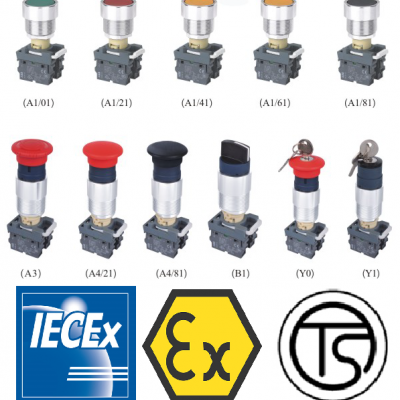 HL0105-系列防爆按鈕控制(板後) (ⅡC、tD)TS防爆認證、IECEx國際認證、ATEX歐洲認證